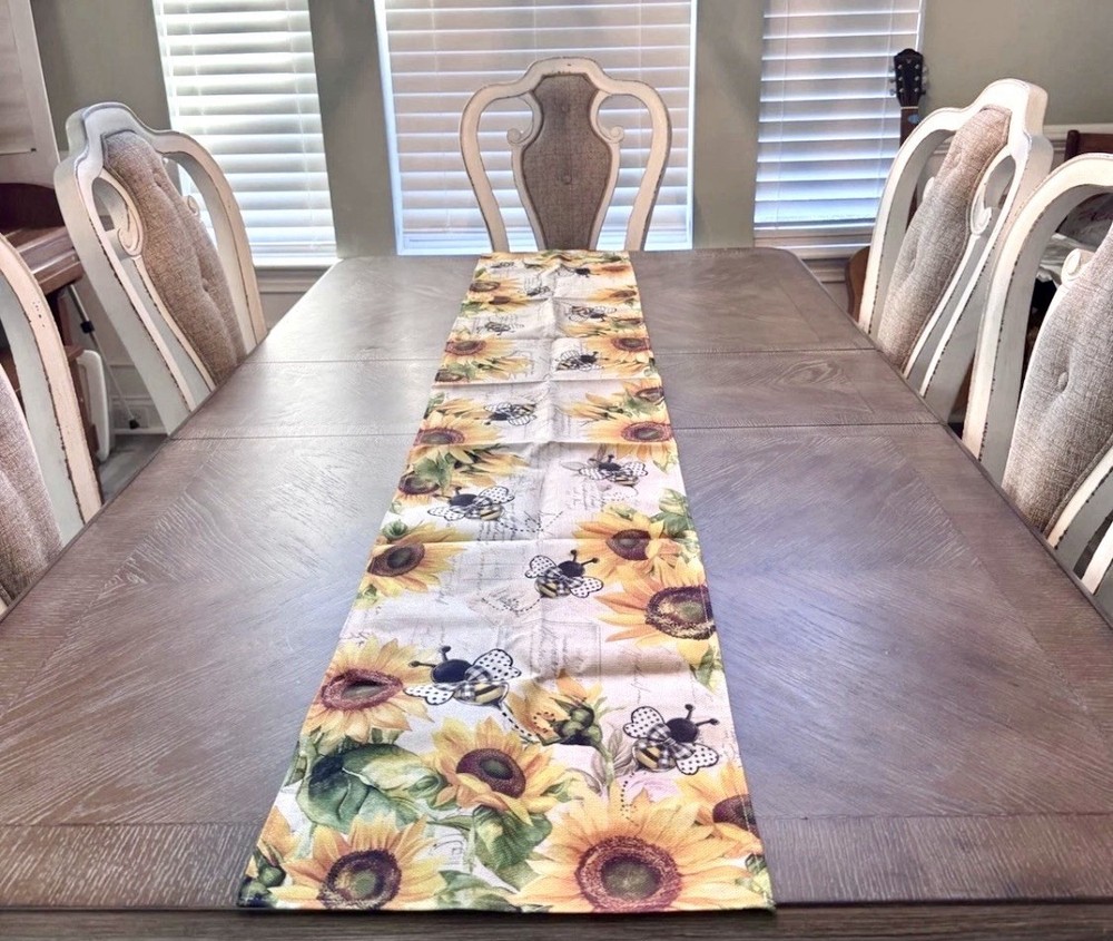 Sunflower Bee Table Runner 72x13 Farmhouse Rustic Spring Summer Decor