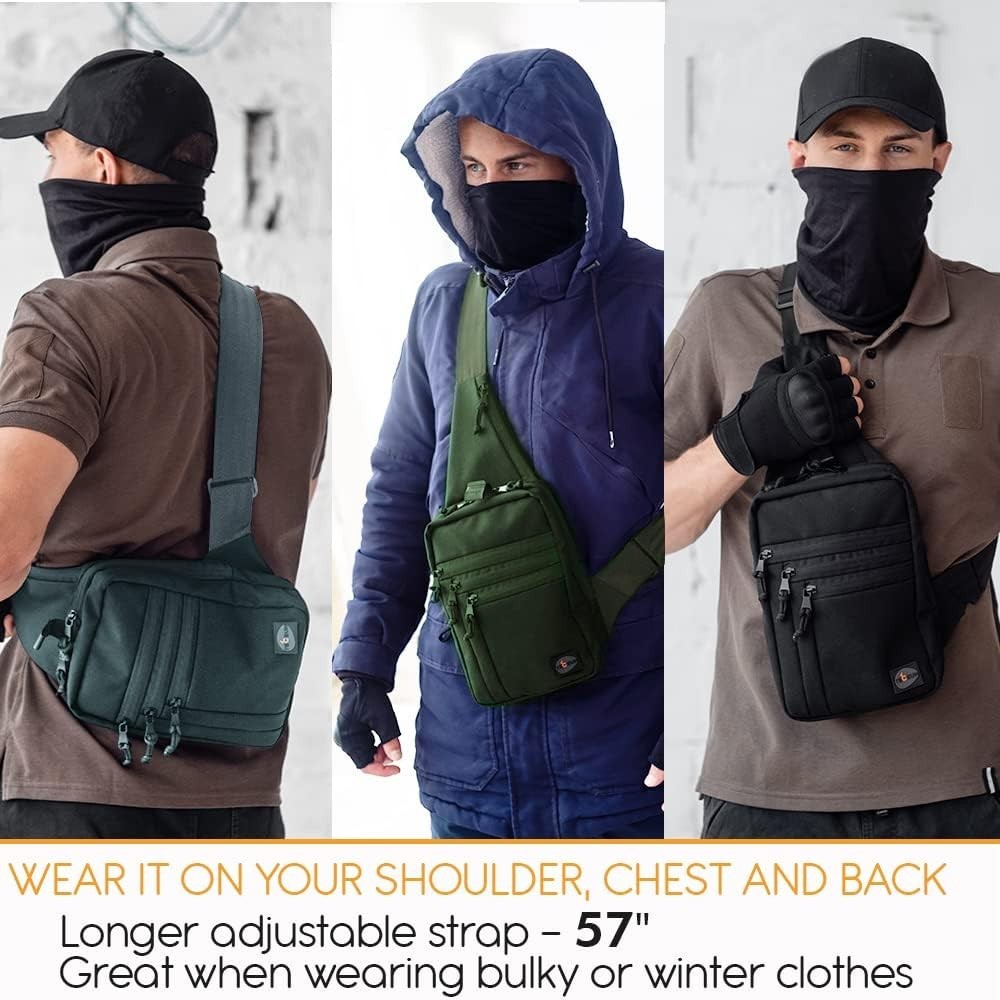 CCW Ready Tactical Sling Bag – Water-Resistant, 2 Holsters, Adjustable Strap