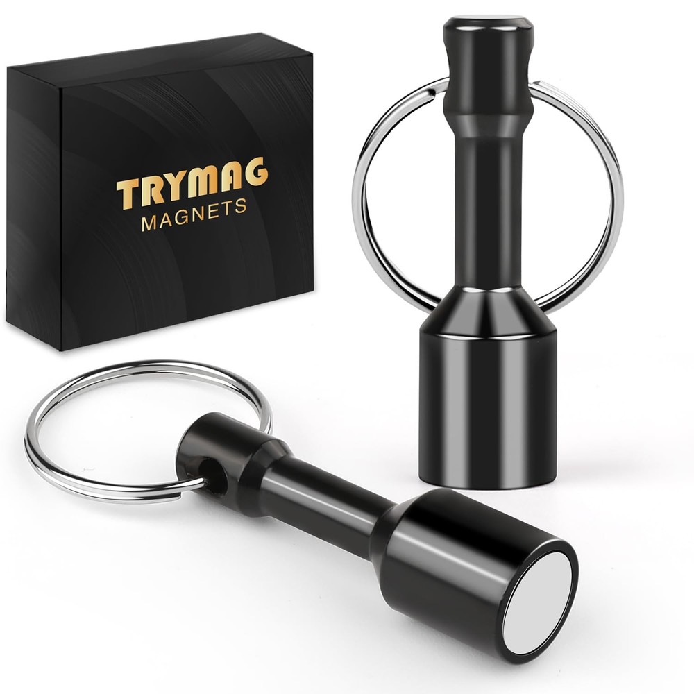 TRYMAG N52 Keychain Magnets for Testing Brass, 2 Pack Black 2Pcs,