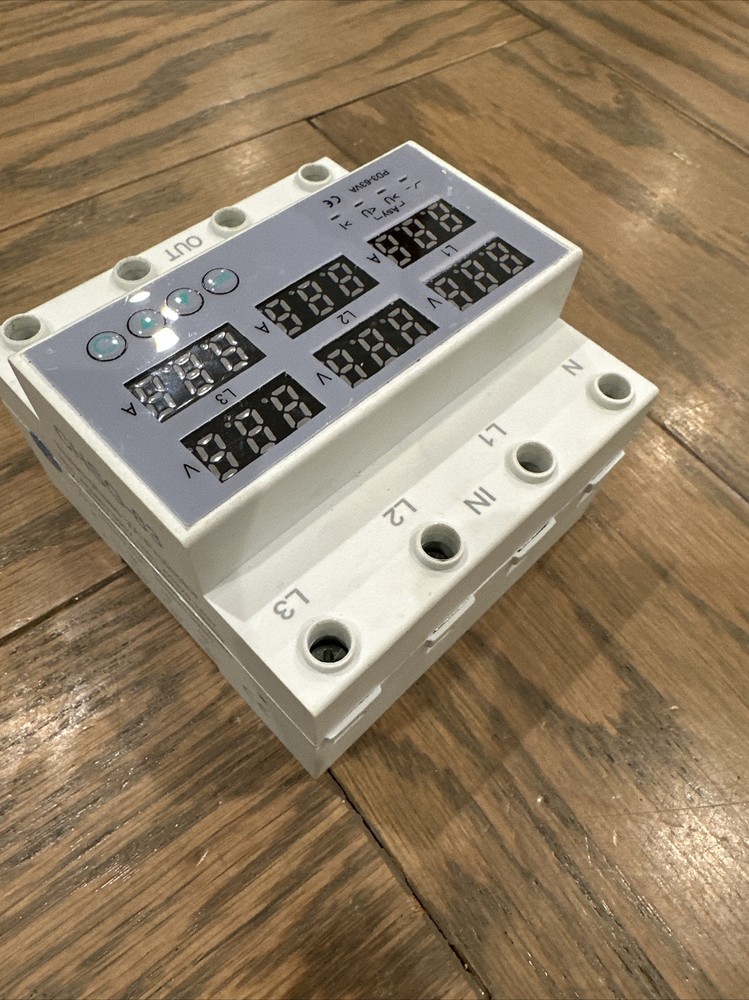 63A 3Phase DIN Rail Voltmeter Ammeter Auto Overvoltage Overcurrent Protector AC