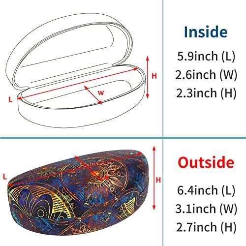Oversized Hard Shell Sunglasses Case, Protective Holder for Extra Blue Compass