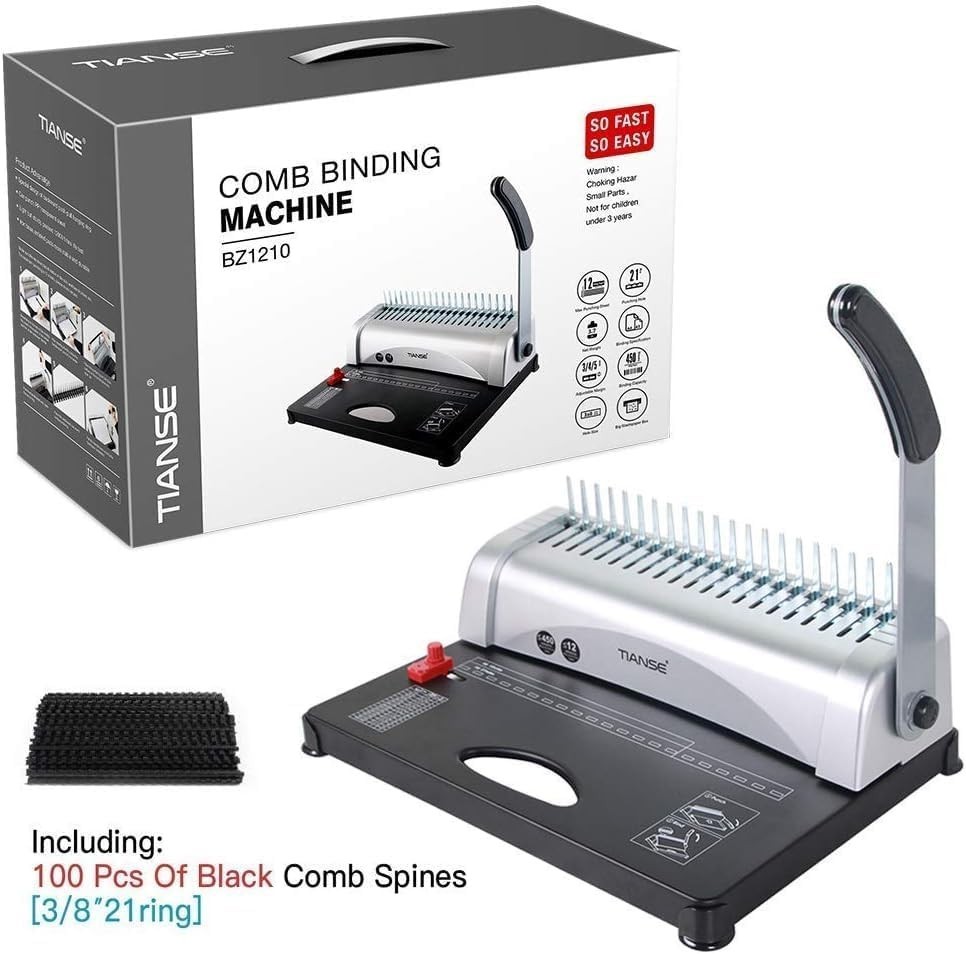 21-Hole Comb Binding Machine with 100pcs Spines - Binds 450 Sheets Effortlessly