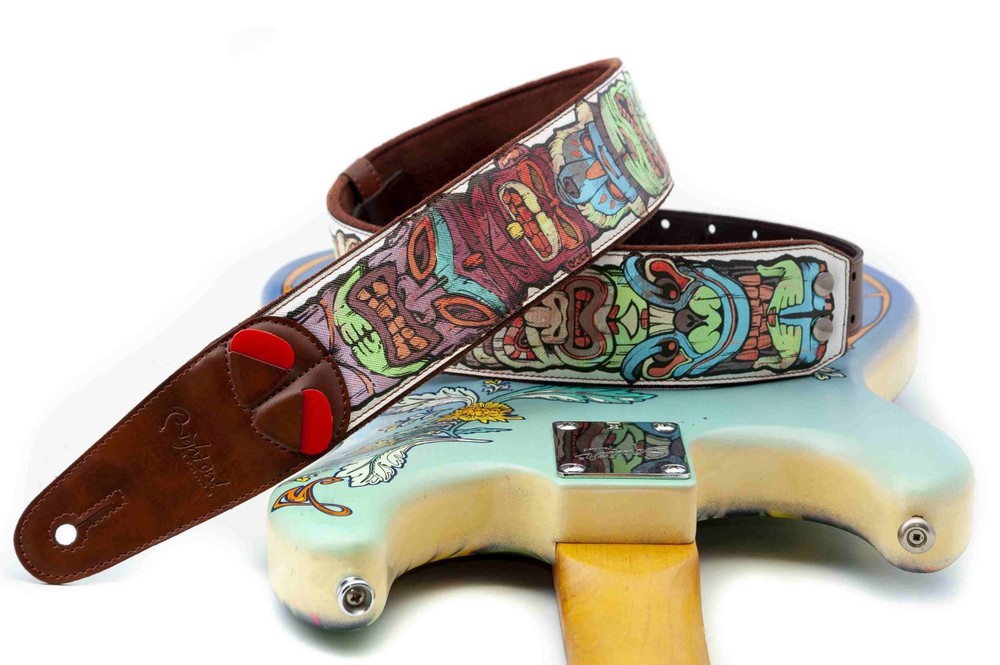 RightOn! Tiki Design Guitar Strap; White