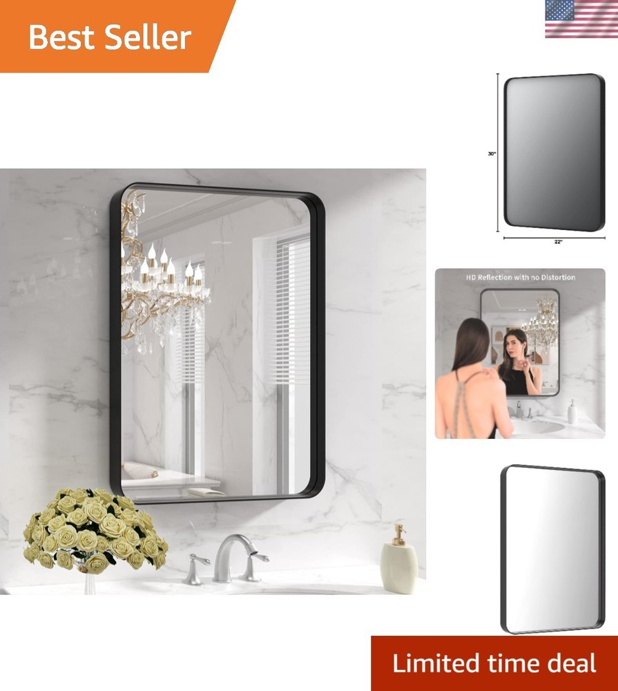 Stylish Rounded Rectangle Matte Black Mirror - Anti-Rust & Shatterproof Design