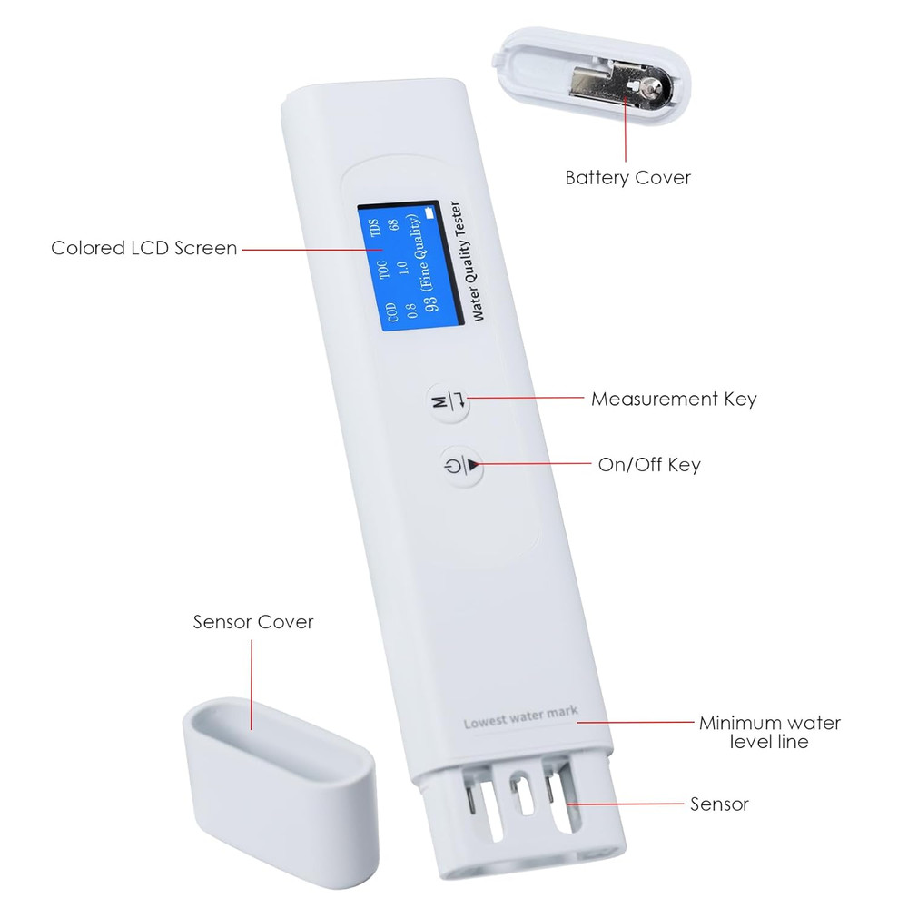 Water Quality Tester for Drinking Water, Portable 6-In-1 TDS Meter TOC, COD, EC,