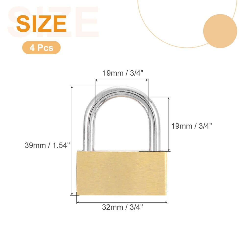 4Pcs Solid Brass Padlock with Key 1-1/4" Wide Body Small Locks Lock