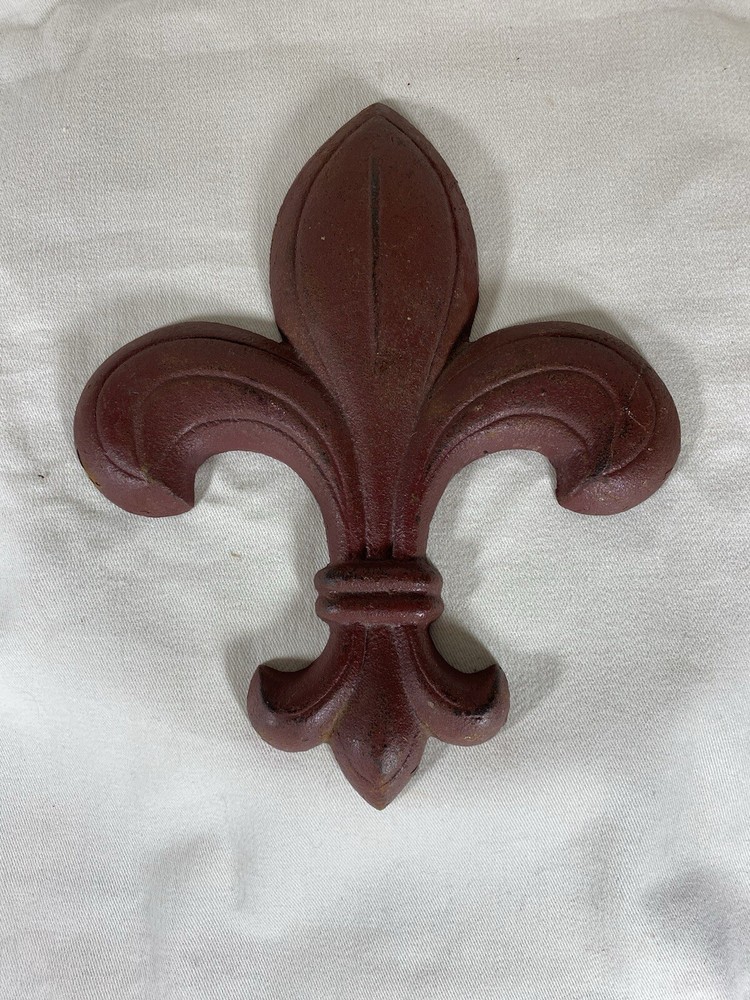 Cast Iron Fleur De Lis Red No Hooks Wall Hanging