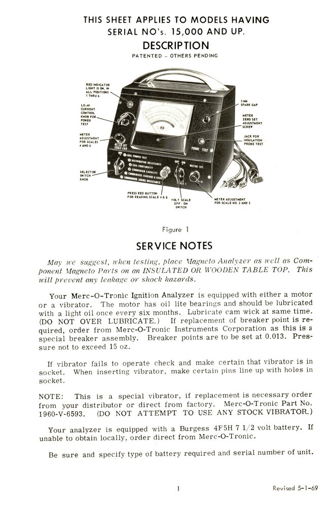 Merc-O-Tronic Ignition Analyzer Model 98 Operation & Data Manual Latest Rev.1184