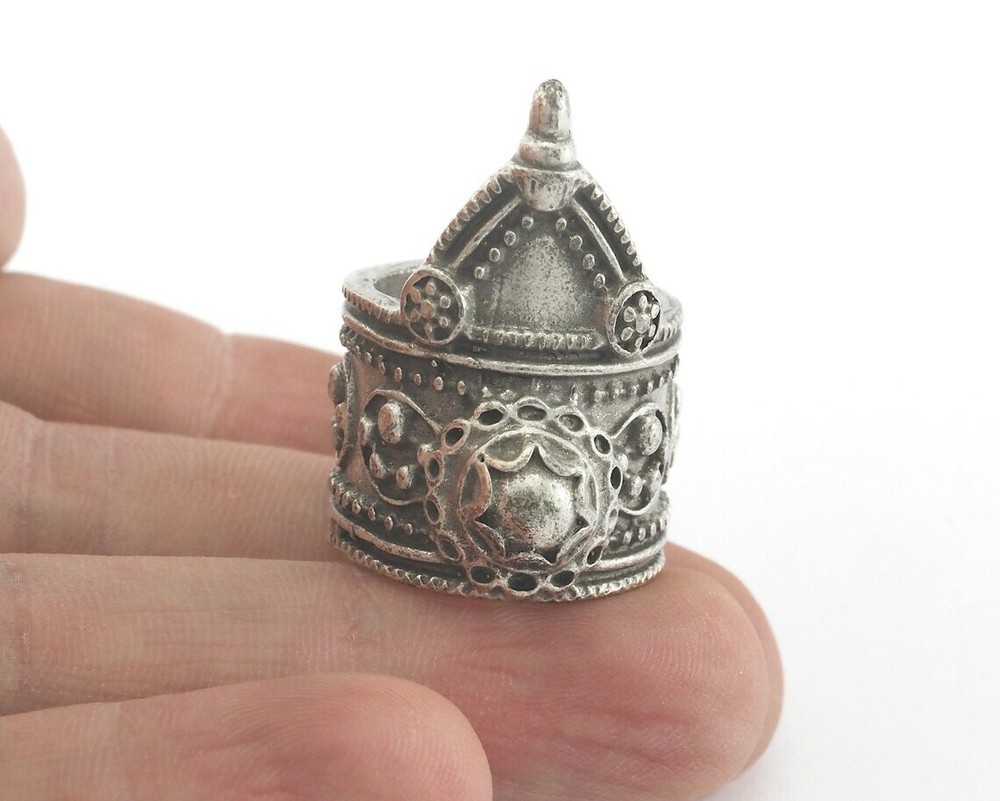 Adjustable Statement Ring Antique silver plated brass 17.5mm 7US inner size 3494