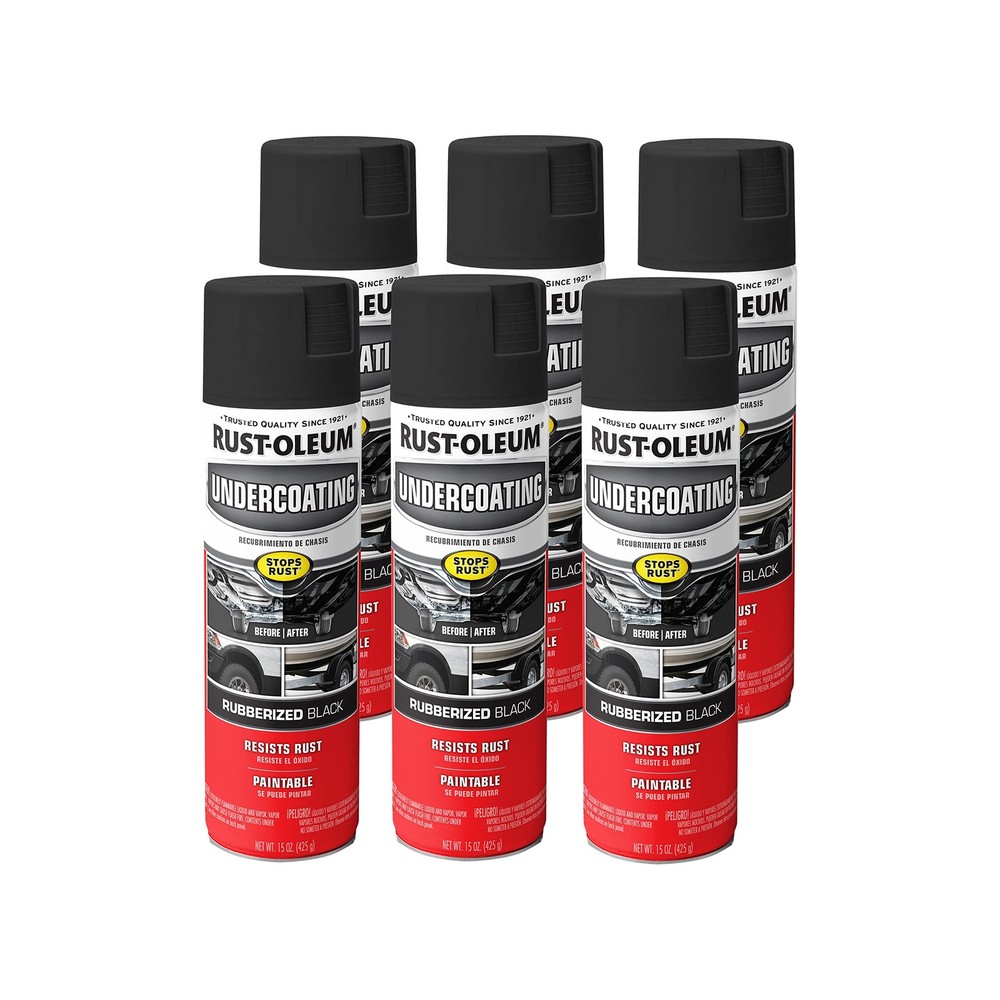 Rust-Oleum 248657-6PK Stops Rust Undercoating Spray, 15 oz, Rubberized Black...