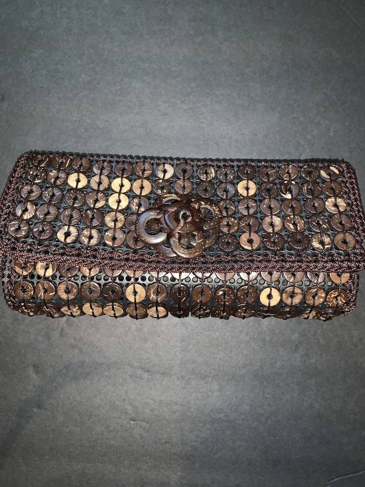 beaded coconut crocheted clutch bag