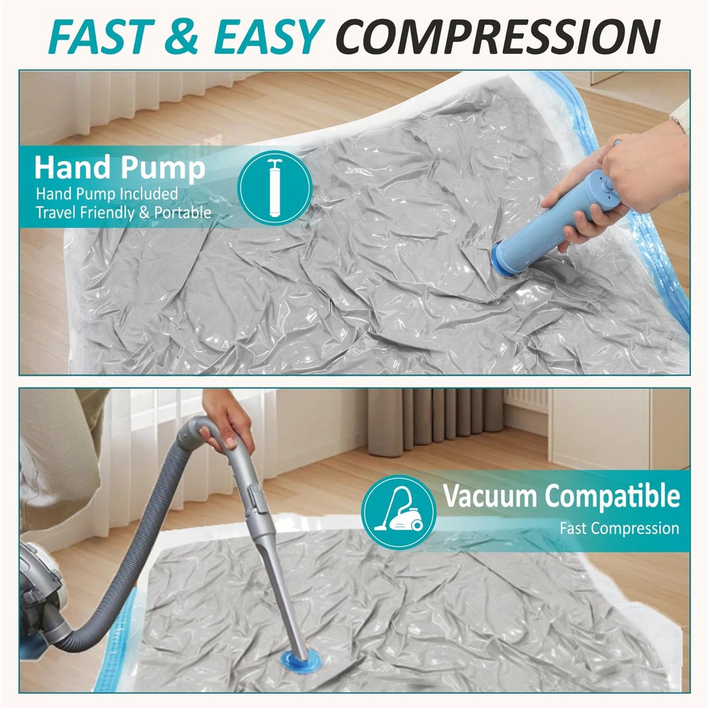 Cozy Essential Vacuum Storage Bags, 80% Compression Combo, Transparent