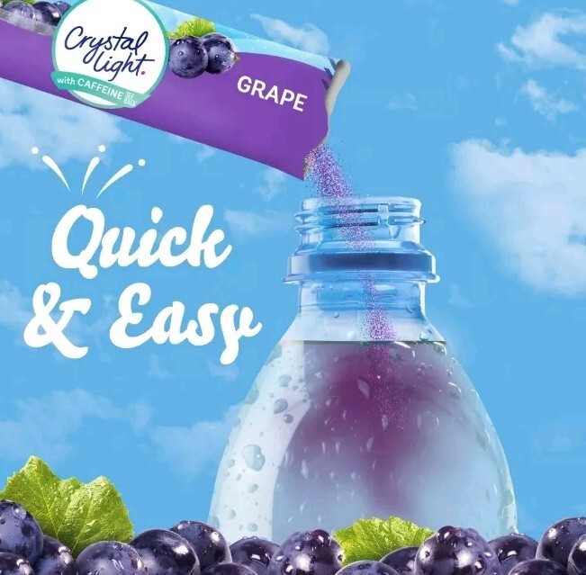 6 Pack Crystal Light On-the-Go Grape Drink Mix With Caffeine 60 Packets