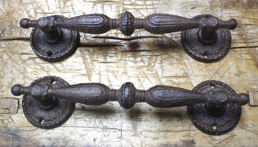 2 HUGE Cast Iron Antique Style RUSTIC Barn Handle Gate Pull Shed Door Handles