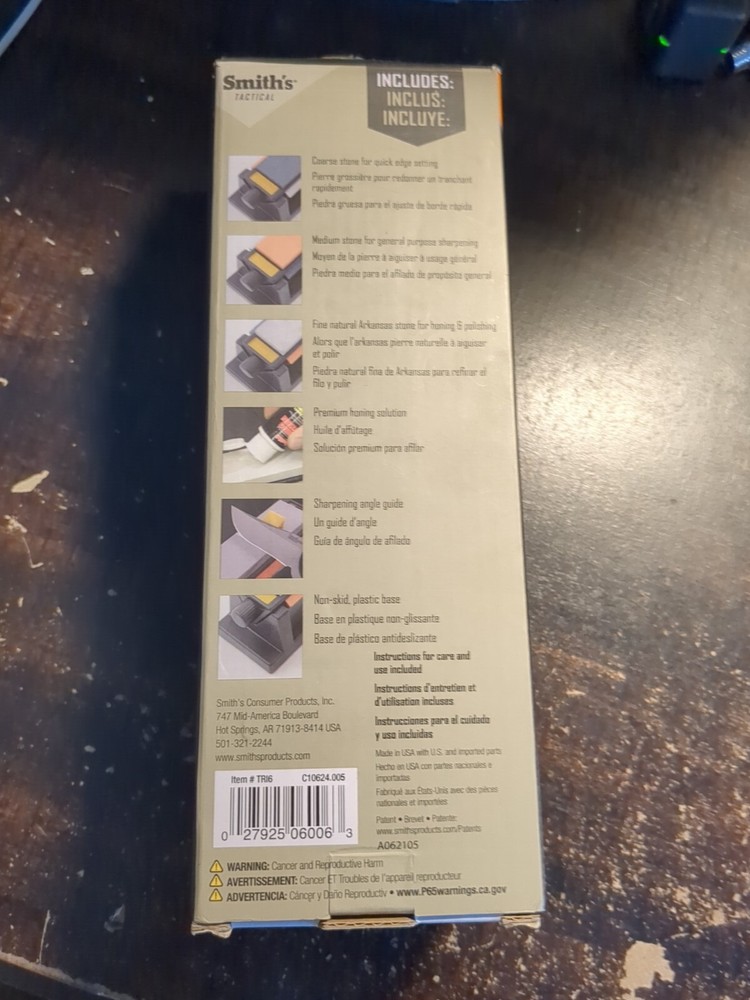 Smith's TRI6 6" Tri-Hone Sharpening System Knife Tool Sharpener 3 Stone Arkansas