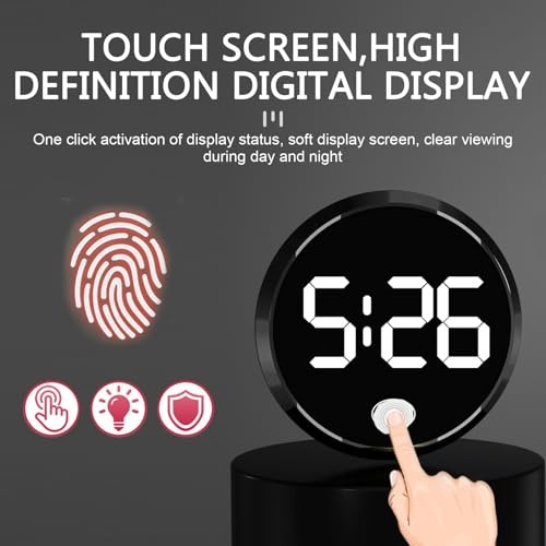 Car Digital Clock, Round Touchscreen Luminous Clock with LED Time 1 PC White