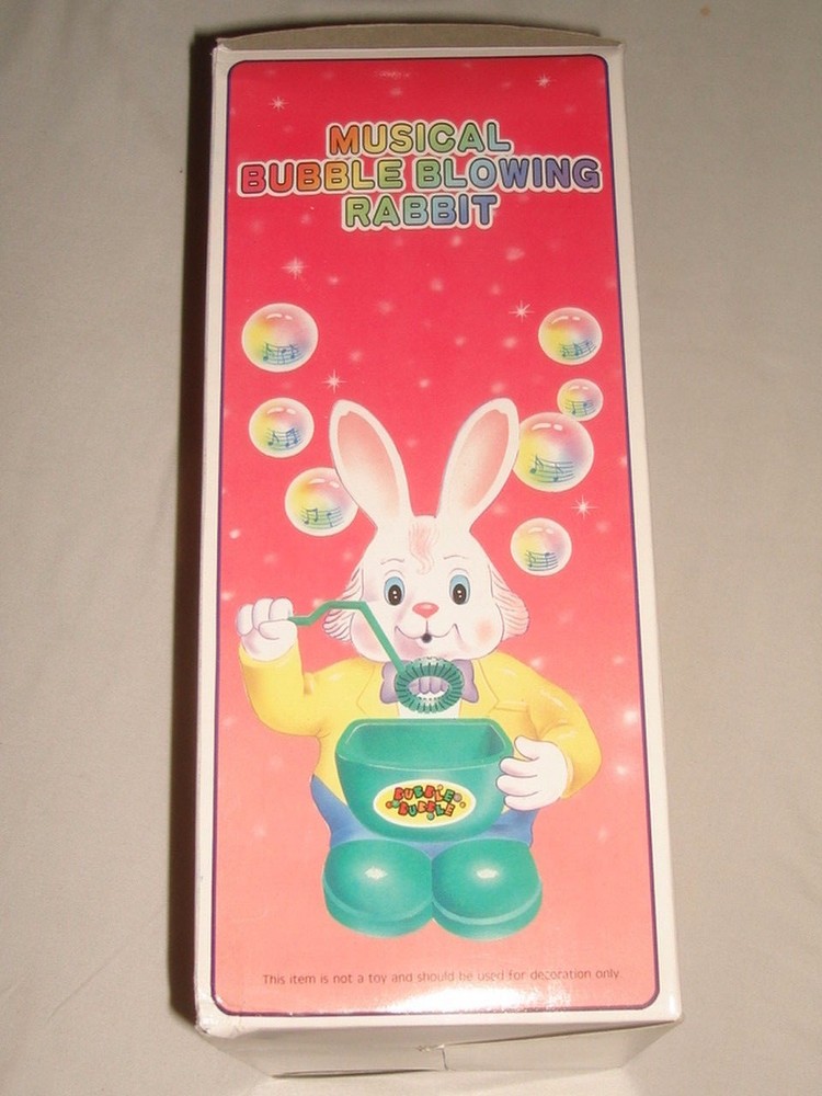 1995 MUSICAL BUBBLE BLOWING RABBIT W/BOX & A.C. ADAPTER MINT