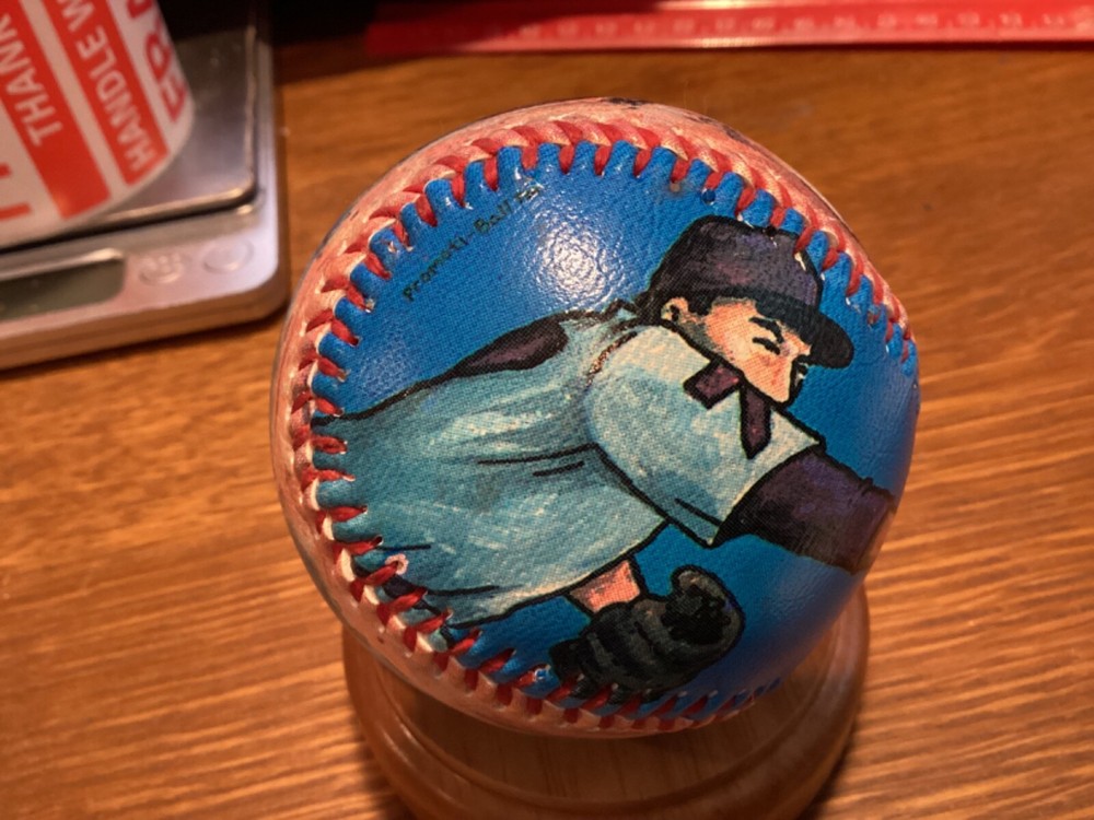PITCHER AND SLIDING RUNNER PRINTED/PAINTED? ART ON BASEBALL