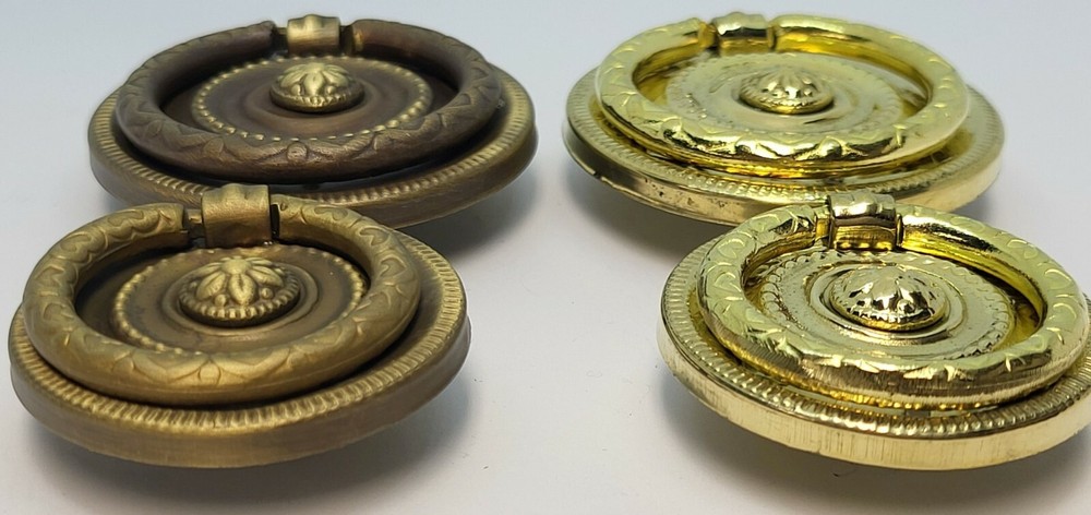 1-5/8" & 2" Diameter Stamped Brass SINGLE POST ring pull knob handle antique new