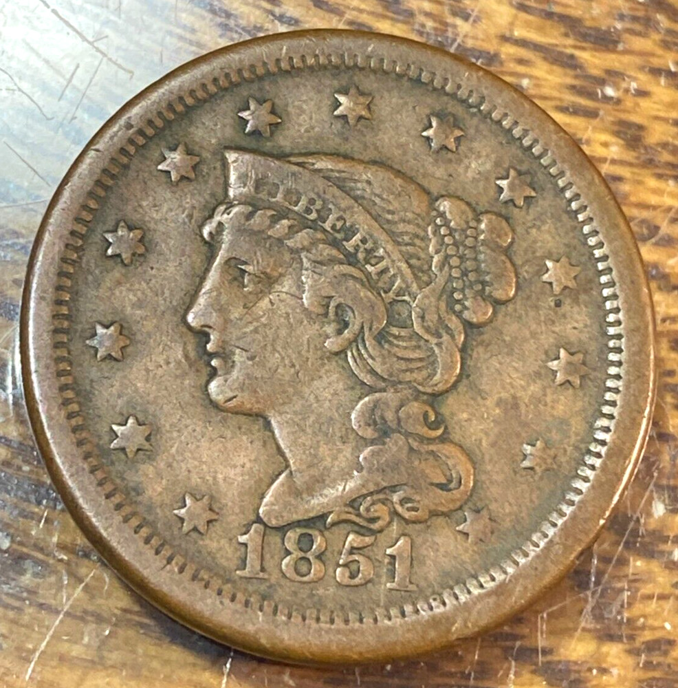 1851 Large Cent Nice Super Original Light Brown Choice VF CHRC