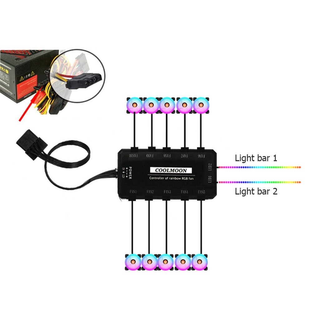 For PC Case Fan Cooling Cooler Adapter LED RGB Lamp Controller+Remote Control d