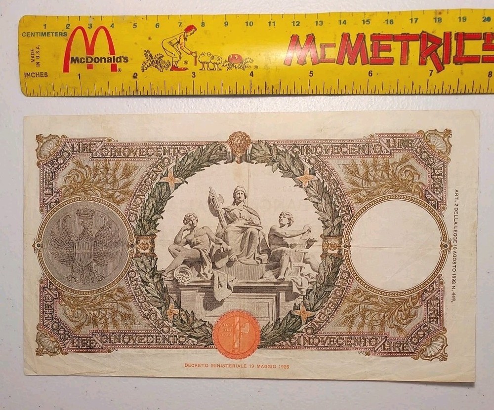 1938 Italy 500 Lire Note; Pick 51d ☆Solid Very Fine☆