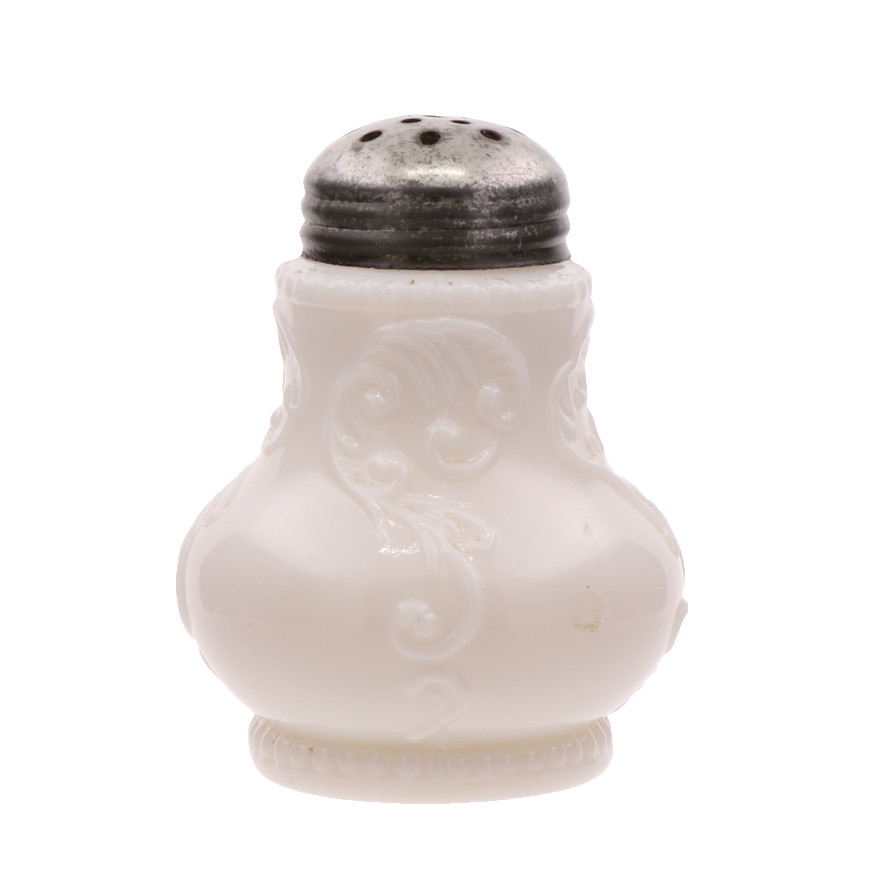 Victorian EAPG Unknown Maker Beaded Scroll Milk Glass Single Salt Shaker 3" Tall