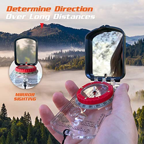 Hiking Compass Survival – Mirror Sighting Map Orienteering Compass – with 35