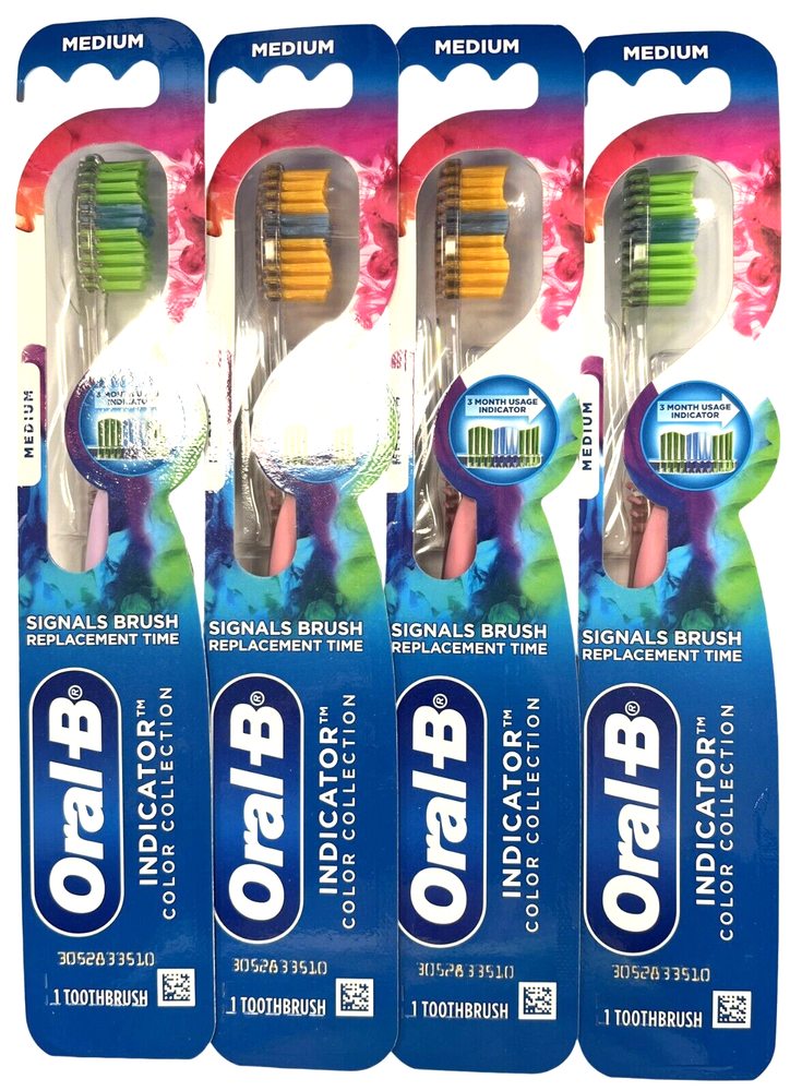 ORAL-B Toothbrushes INDICATOR Color MEDIUM ( 4 Brushes ) Colors WILL Vary