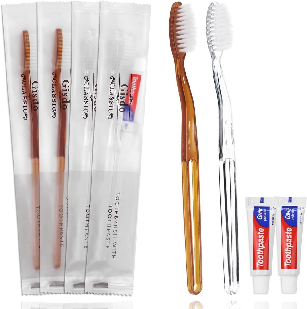 100 Pack Travel Toothbrushes with Toothpaste Set, Individually Wrapped Disposabl
