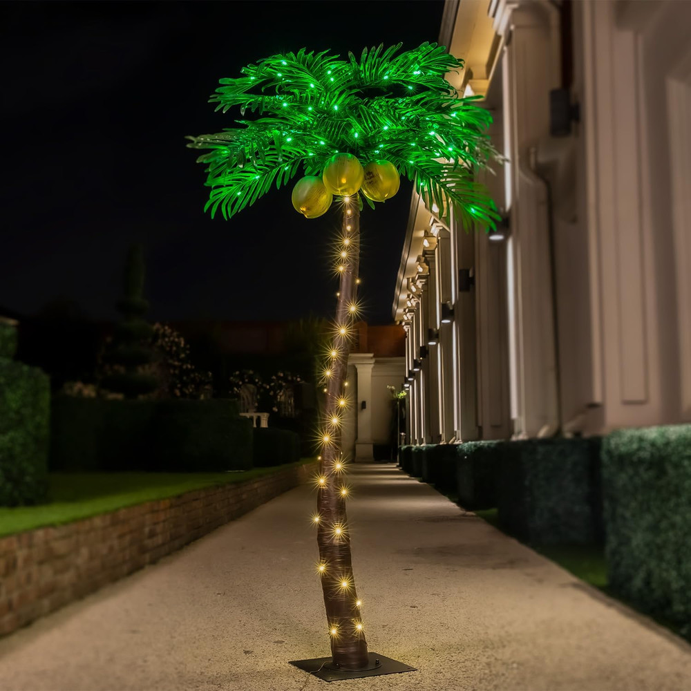5Ft Lighted Palm Tree with Glowing Coconuts - Dimmable, UL Certified, Waterproof