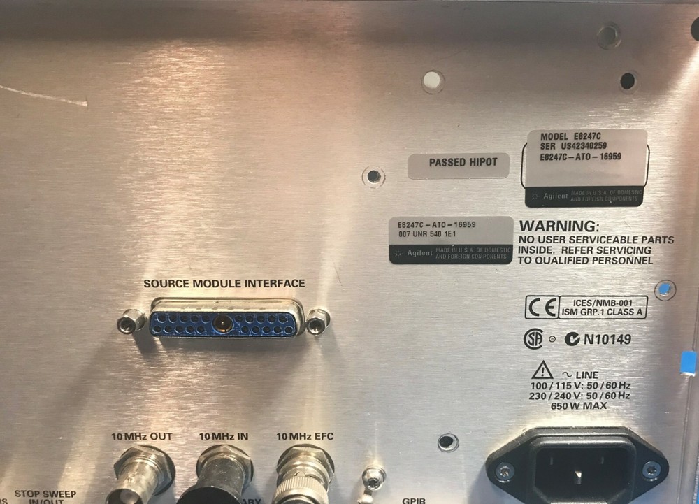 Keysight Agilent E8247C back panel with E8251-6023 assembly