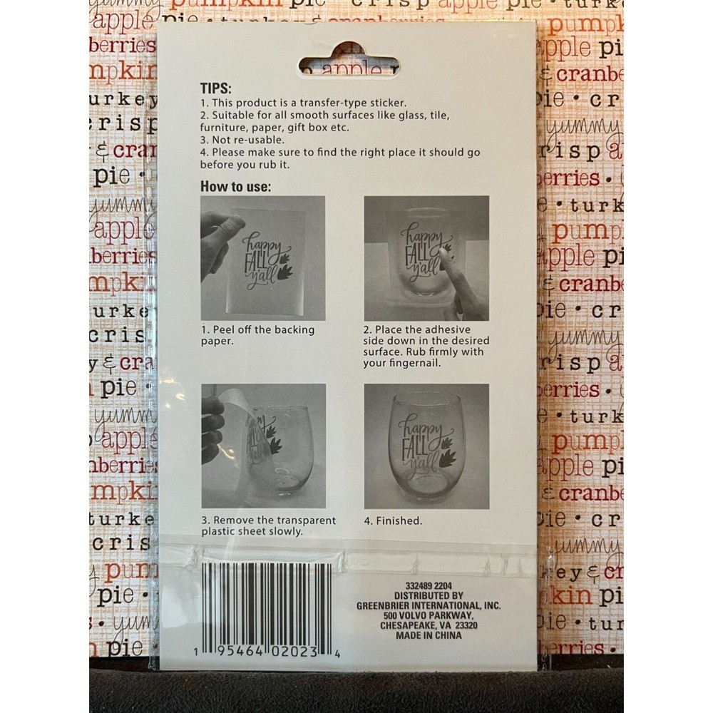 Crafters Square Rub on Transfers, "Hello Autumn", Fall Sticker