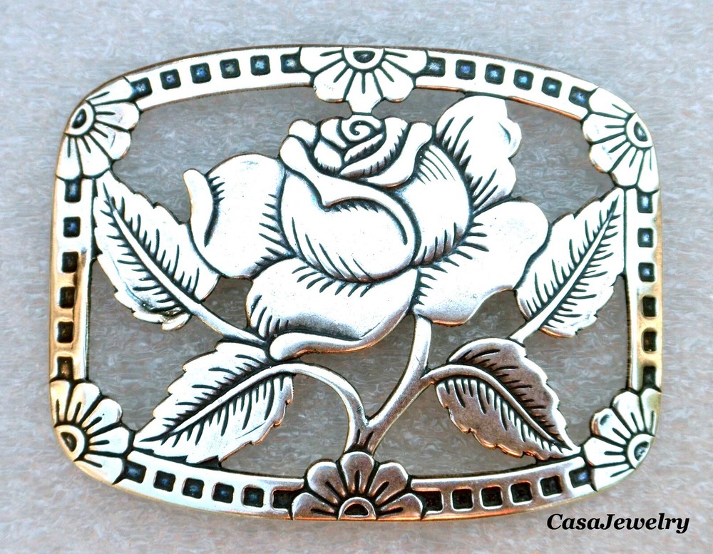 #5025 ANTIQUED .925 STERLING SILVER PLATED RECTANGULAR ROSE ORNAMENT