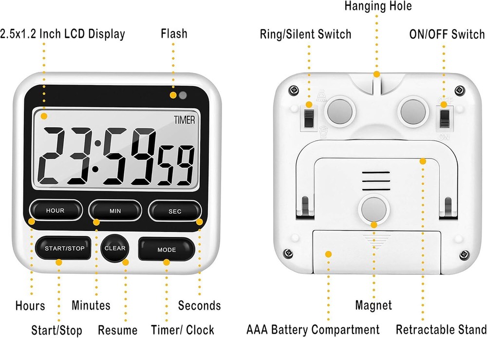Digital Kitchen Timer with Mute/Loud Alarm Switch On/Off Switch, 24 Hour