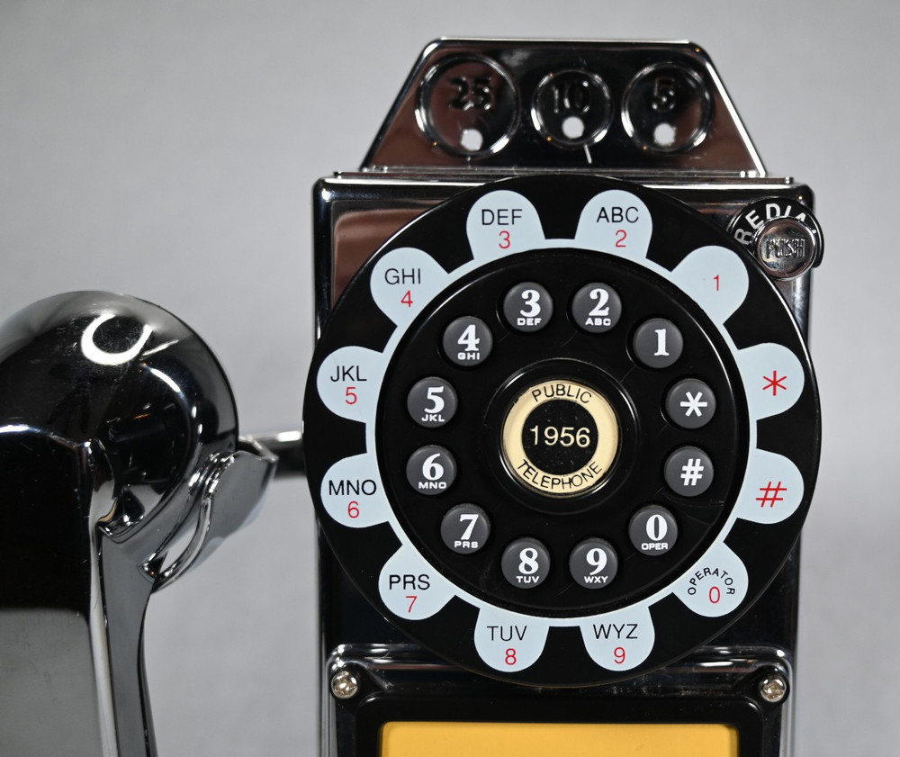 Retro 1956 Payphone Wall-Mount Corded Push Button Phone Silver