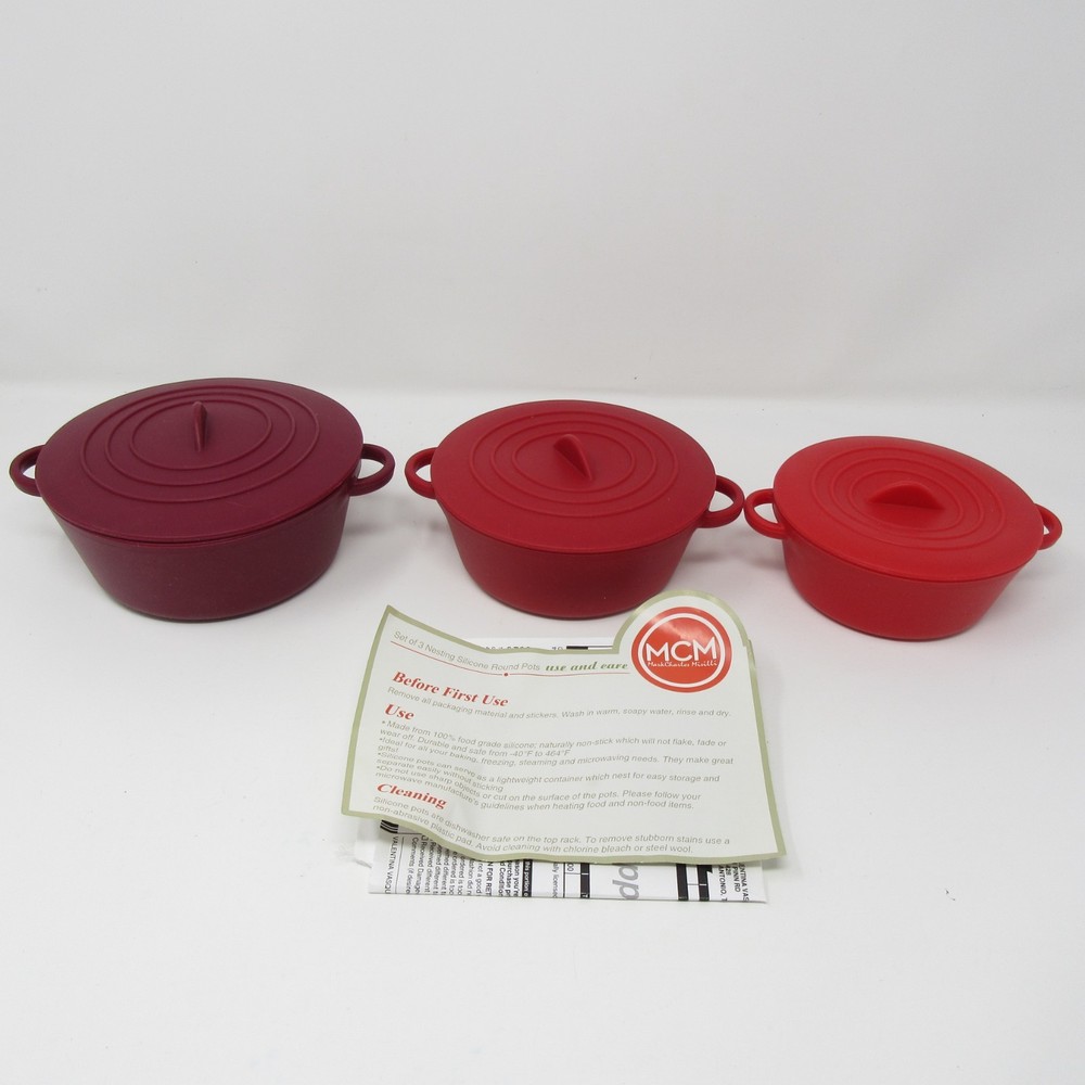 MarkCharles Misilli Silicone Nesting Round Pots Cookware Bakeware Red NEW