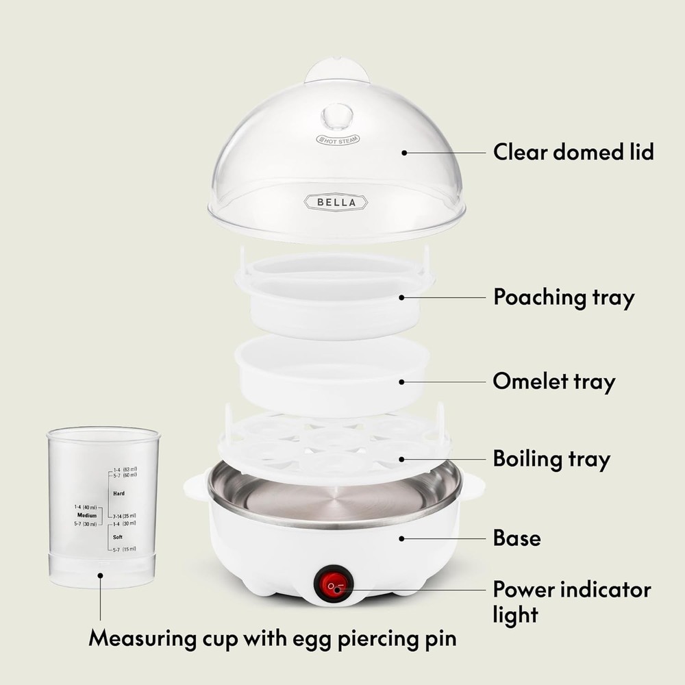 Rapid Electric Egg Cooker and Poacher - 7 Egg Capacity Tray Single Stack (WHITE)