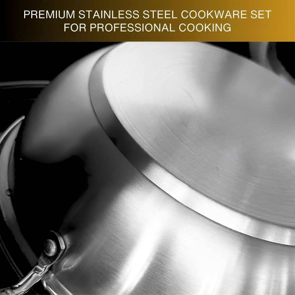 Stainless Steel Pan with Lid - Light & Thin Deep 10.5 inches,