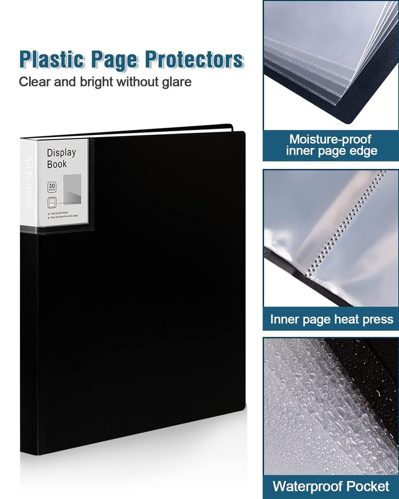 Folder with Plastic Sleeves 4 Pack 9"x12" Black Portfolio Folder for Artwork ...