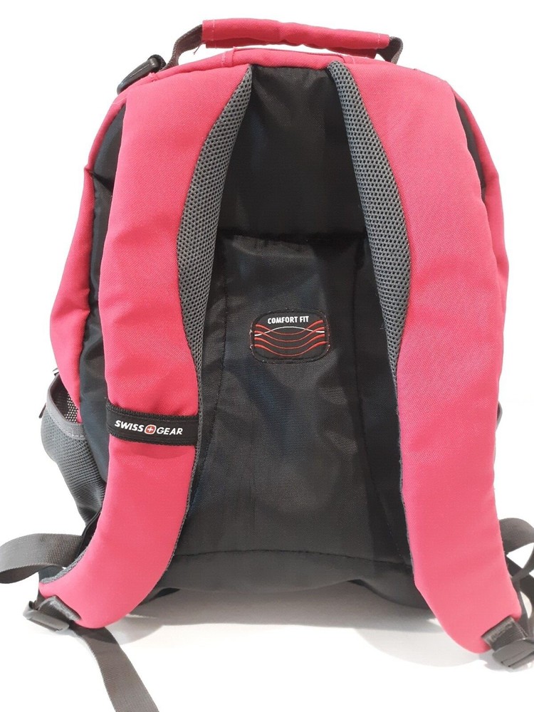 Red backpack made in Switzerland