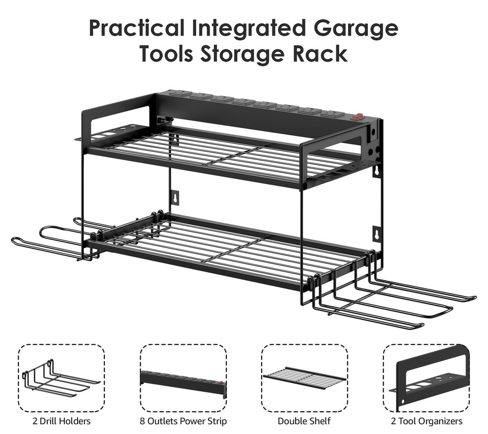 CCCEI Garage Tools Storage with Charging Station. Power Tool Small, Black