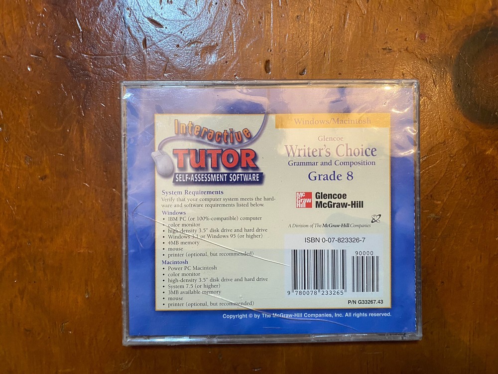 Interactive Tutor Self-Assessment Software Glencoe Language Arts Grade 8 New