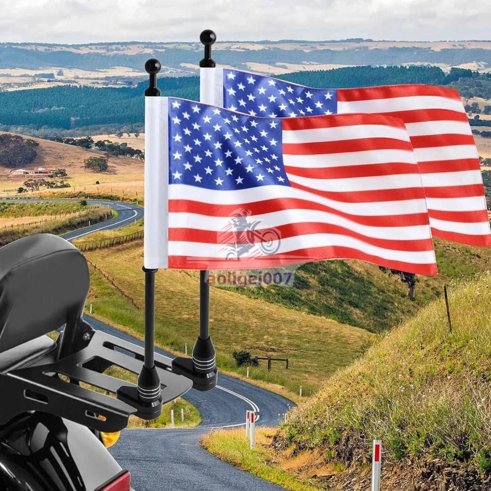 2PCS Motorcycle Flagpole Bracket American Flags For Glodwing GL1800 Luggage Rack
