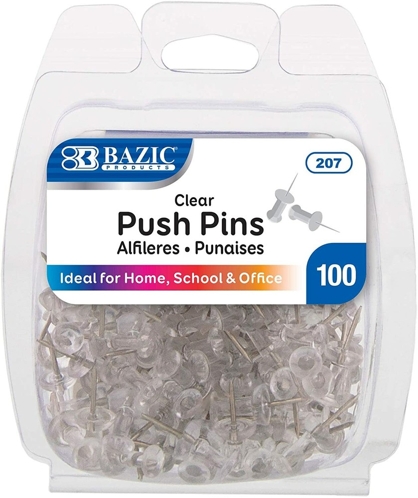 100 Clear Transparent Push Pins - Drawing, Cork Board, Notes, Maps - US SHIP