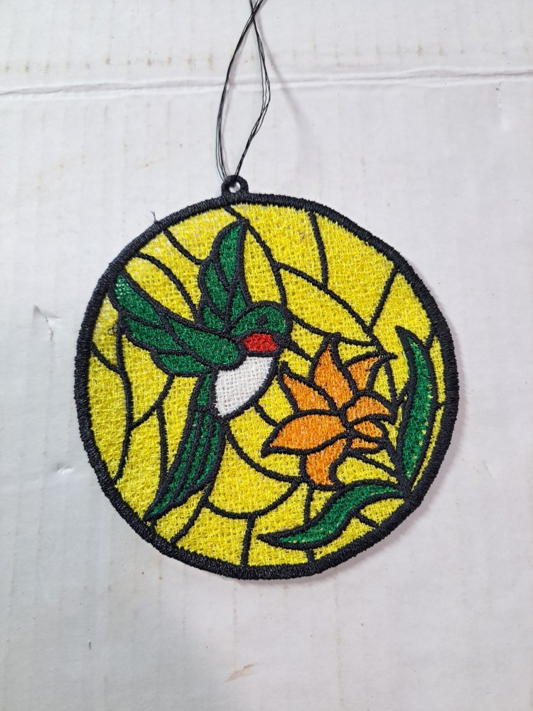 Embroidered Hummingbird Pattern Design Faux Suncatcher