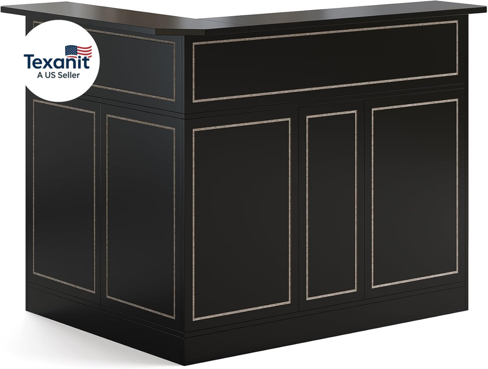 L-Shaped Bar Cabinet, 4-Tier Corner Bar Unit with Stemware Racks, Black