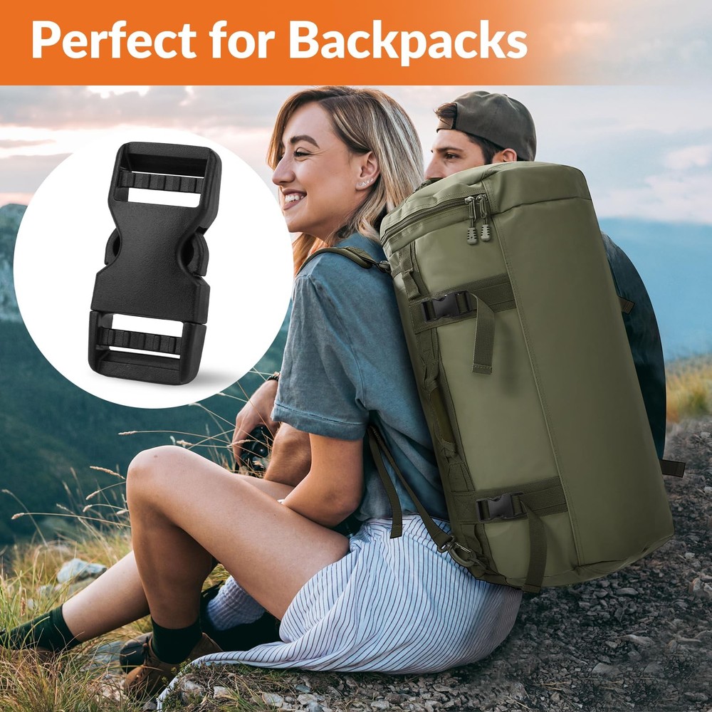 Mkobon 6 Set 1" Quick Release Buckles + 12 Strap Clips, Heavy Duty Side