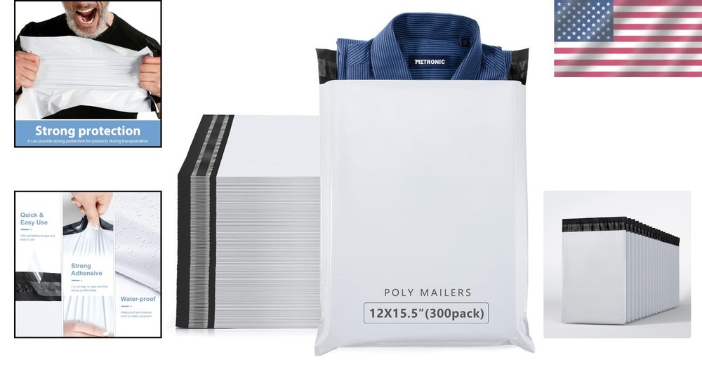 White Poly Mailer Bags - 300 Count 12x15.5 Mailing Envelopes