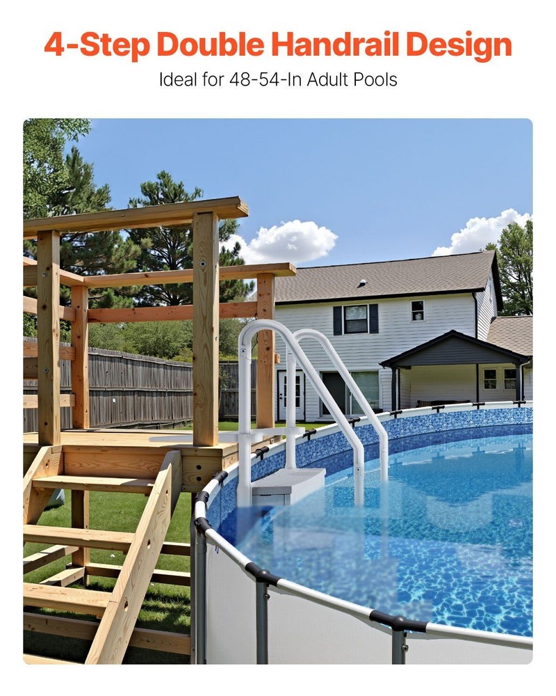 4-Step Durable Pool Stair Double Safety Rails 400lb Capacity Grey